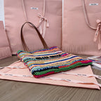 CROCHET TOTE BAG 38 IN MULTICOLORED WOVEN RAFFIA