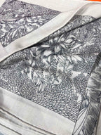 Scarf 135 CM Grey White Cashmere And Silk