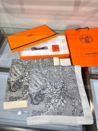 Faubourg Tropical Scarf 135 CM Grey White Cashmere And Silk