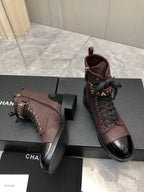 CC Short Boots 45mm In Brown Red Mix Black Quilted Lambskin And Glossy Cowhide 950033