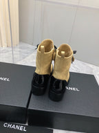 CC Short Boots 45mm In Light Yellow Mix Black Quilted Lambskin And Glossy Cowhide 950039