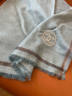 CC Square Scarf 100 CM In Grey Blue Cashmere And Wool Mix Sequin Fabric 345993