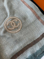CC Square Scarf 100 CM In Grey Blue Cashmere And Wool Mix Sequin Fabric 345993
