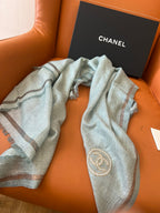CC Square Scarf 100 CM In Grey Blue Cashmere And Wool Mix Sequin Fabric 345993