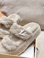 LV Sunset Platform Comfort Mule Milky Beige Wool