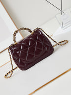 CC Flap Bag With Top Handle 19cm Wine Red Sheepskin Gold Hardware 238483