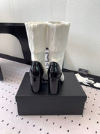 CC Short Boots 85mm White Black Wool Mix Glossy Cowhide 938069