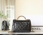 24B Small Flap Bag With Top Handle 25cm Black Lambskin