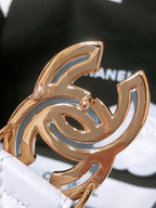 CHANEL BELT 3CM WHITE EMBROIDERED LAMBSKIN WITH GOLD HARDWARE