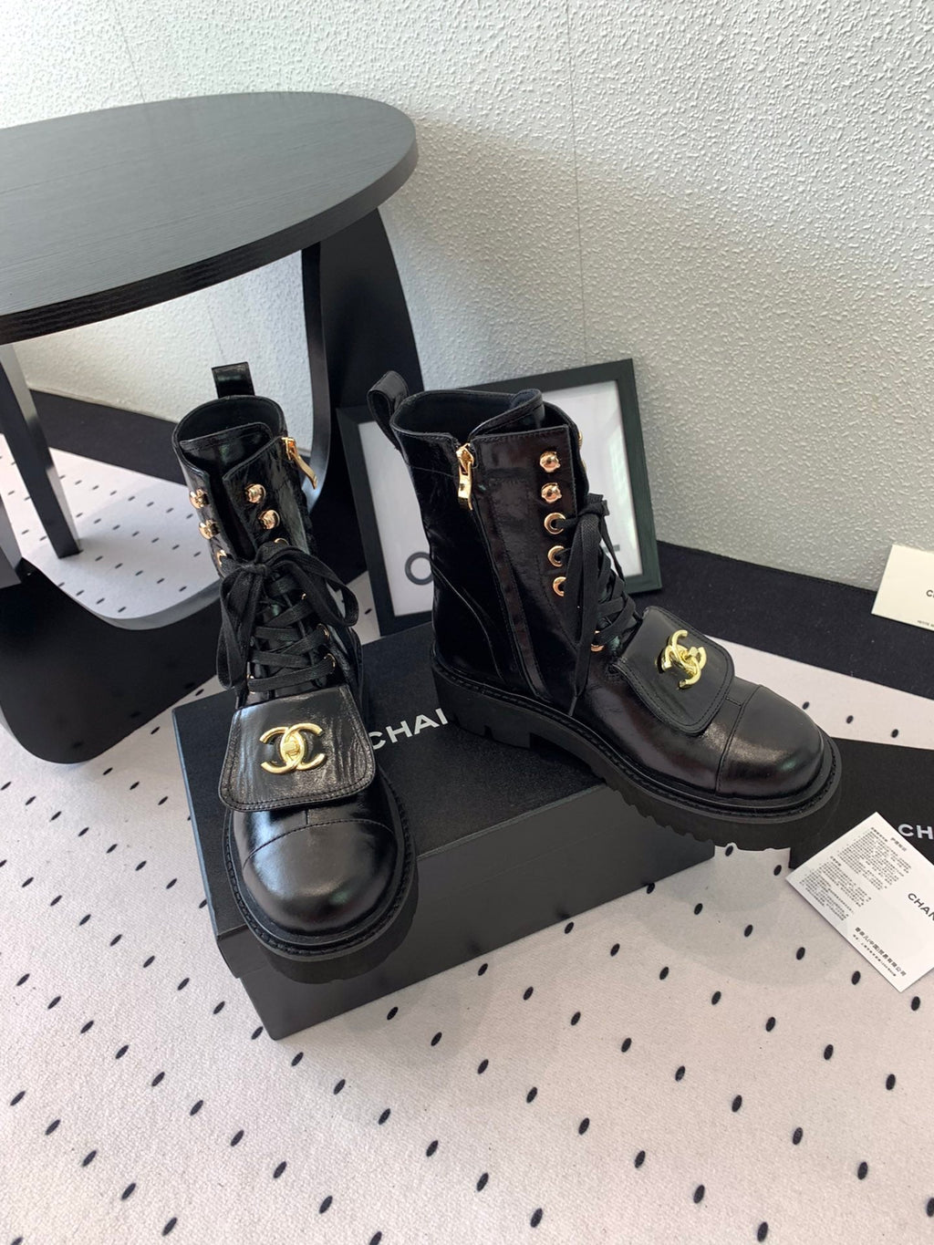 CC Short Boots In Black Logo Print Lambskin  938057