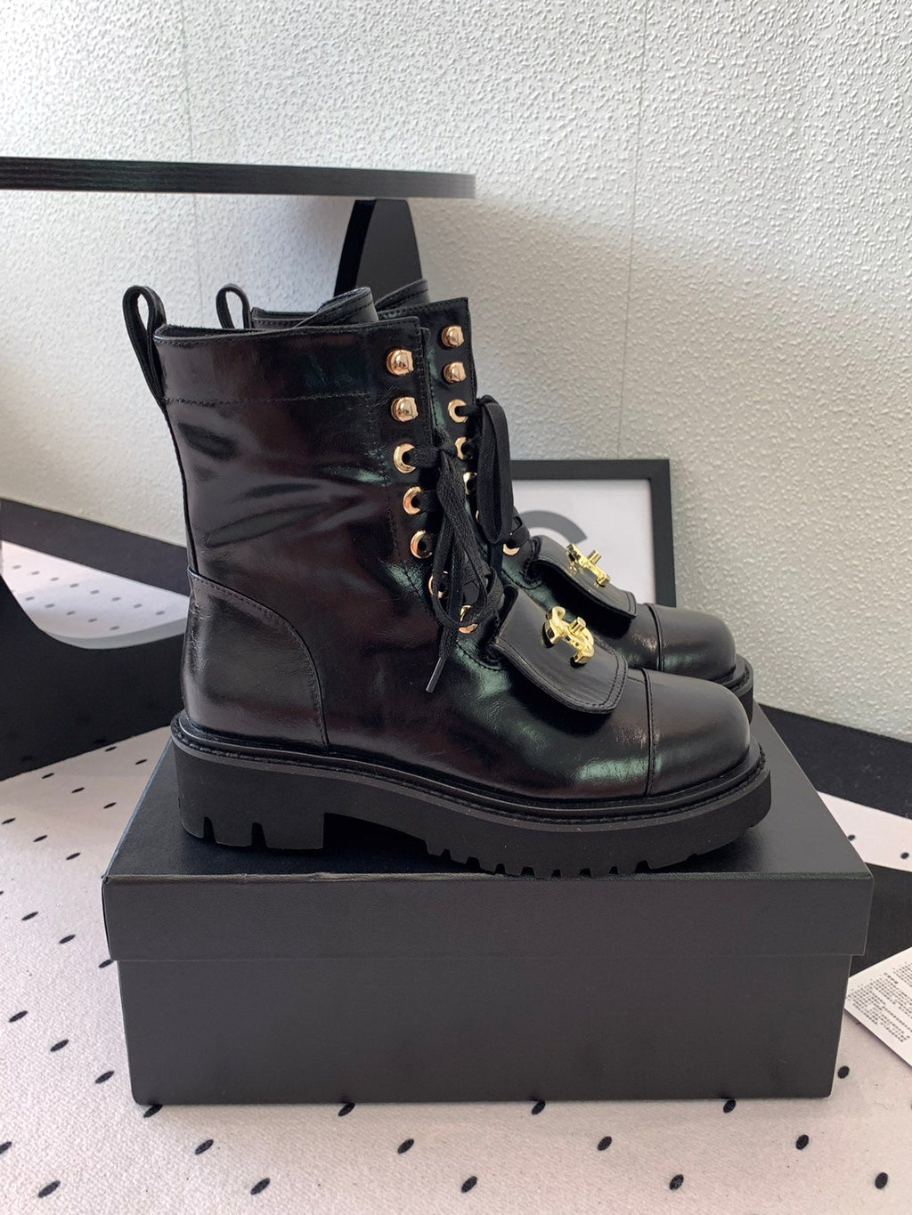 CC Short Boots In Black Logo Print Lambskin  938057