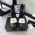 CC Short Boots In Black Mix White Logo Print Lambskin 938059