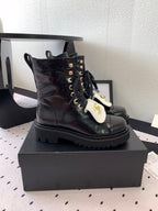 CC Short Boots In Black Mix White Logo Print Lambskin 938059