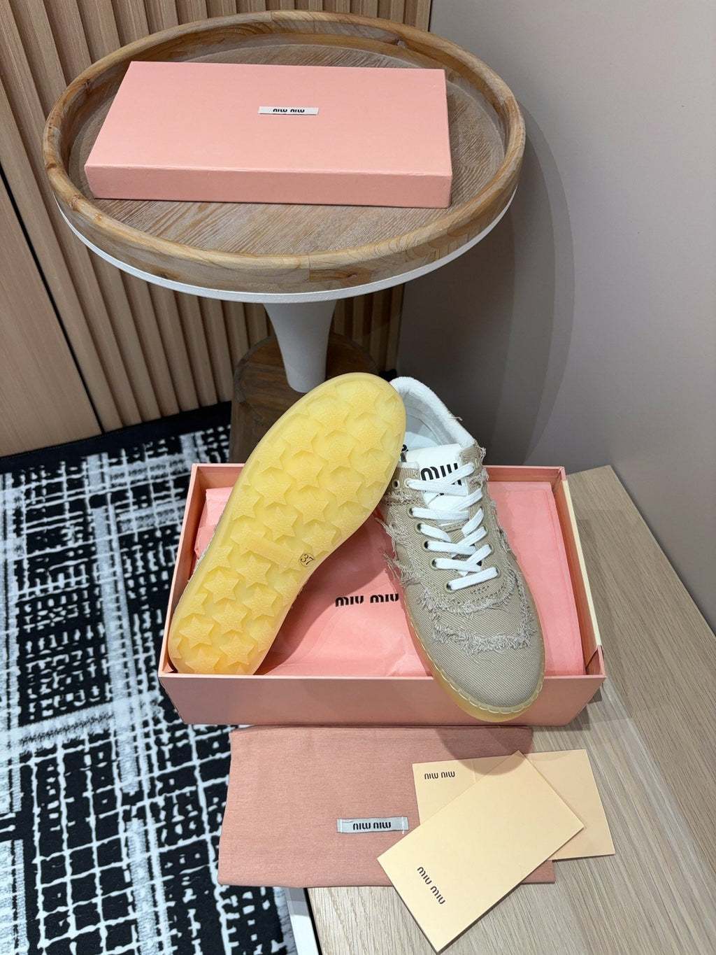 Miu Denim Sneakers In Light Brown Fabric
