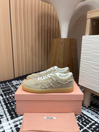 Miu Denim Sneakers In Light Brown Fabric