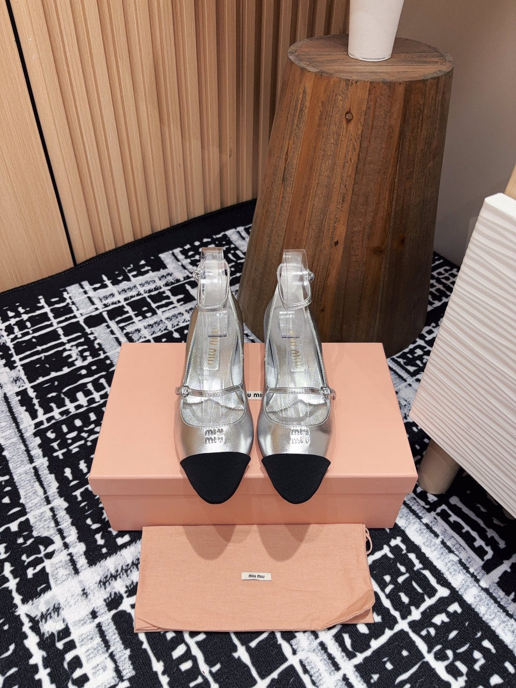 Miu Ballet Flat Silver Metallic Sheepskin