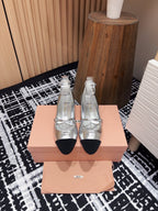 Miu Ballet Flat Silver Metallic Sheepskin