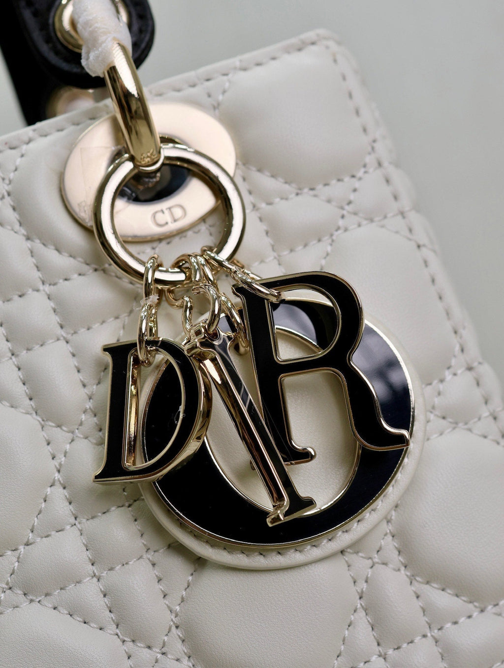 Lady Bag 17cm White Black Lambksin