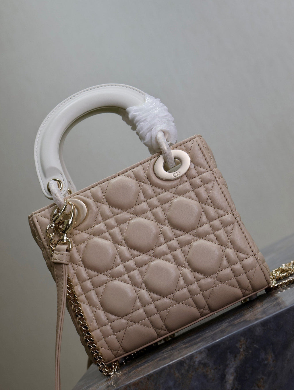 Lady Bag 17cm Beige White Lambksin