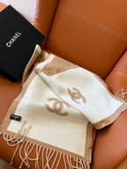 CC Scarf 184 CM In White Mix Brown Wool Fleece 385536