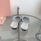 Miu Mules Silver Cowhide