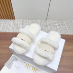 CD Dway Slide White Light Beige Fleece Lining And Canvas Fabric