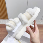 CD Dway Slide White Light Beige Fleece Lining And Canvas Fabric