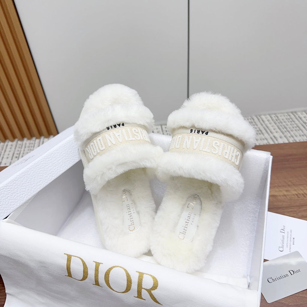 CD Dway Slide White Light Beige Fleece Lining And Canvas Fabric