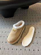 Prada 25s Furry Half-Cover Slippers Beige Suede And Wool 538429