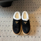 Prada 25s Furry Half-Cover Slippers Black Suede And Wool 538430