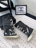 CC High-Top Canvas Boots Black White Denim Fabric  938046