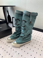 CC High-Top Canvas Boots Turquoise Black Denim Fabric 938047