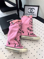 CC High-Top Canvas Boots Pink Black Denim Fabric 938048