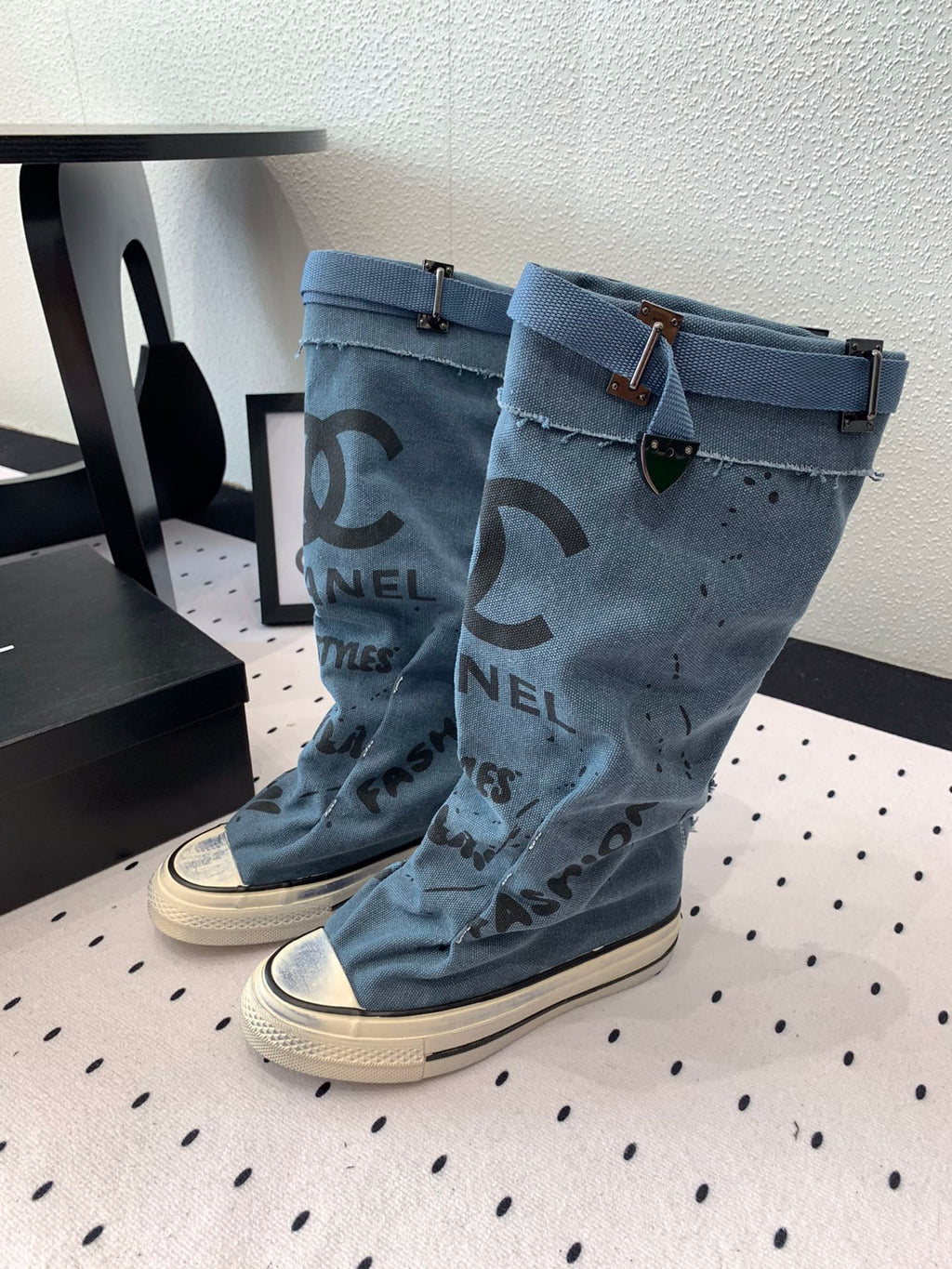 CC High-Top Canvas Boots Blue Black Denim Fabric  938049