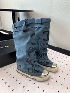 CC High-Top Canvas Boots Blue Black Denim Fabric  938049