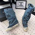 CC High-Top Canvas Boots Blue Black Denim Fabric  938049