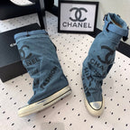 CC High-Top Canvas Boots Blue Black Denim Fabric  938049