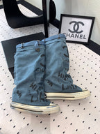 CC High-Top Canvas Boots Blue Black Denim Fabric  938049