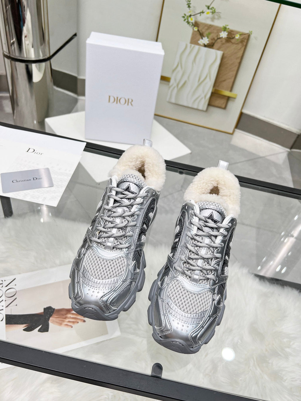CD Chrono Sneaker Grey Wool Lining Mesh Fabric And Calfskin