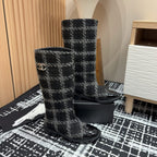 CC High Boots In Black Wool Tweed And Lambskin Gold Hardware