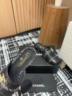 CC Mule 30mm In Black Wool Tweed And Lambskin Gold Hardware