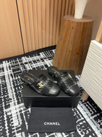 CC Mule 30mm In Black Wool Tweed And Lambskin Gold Hardware