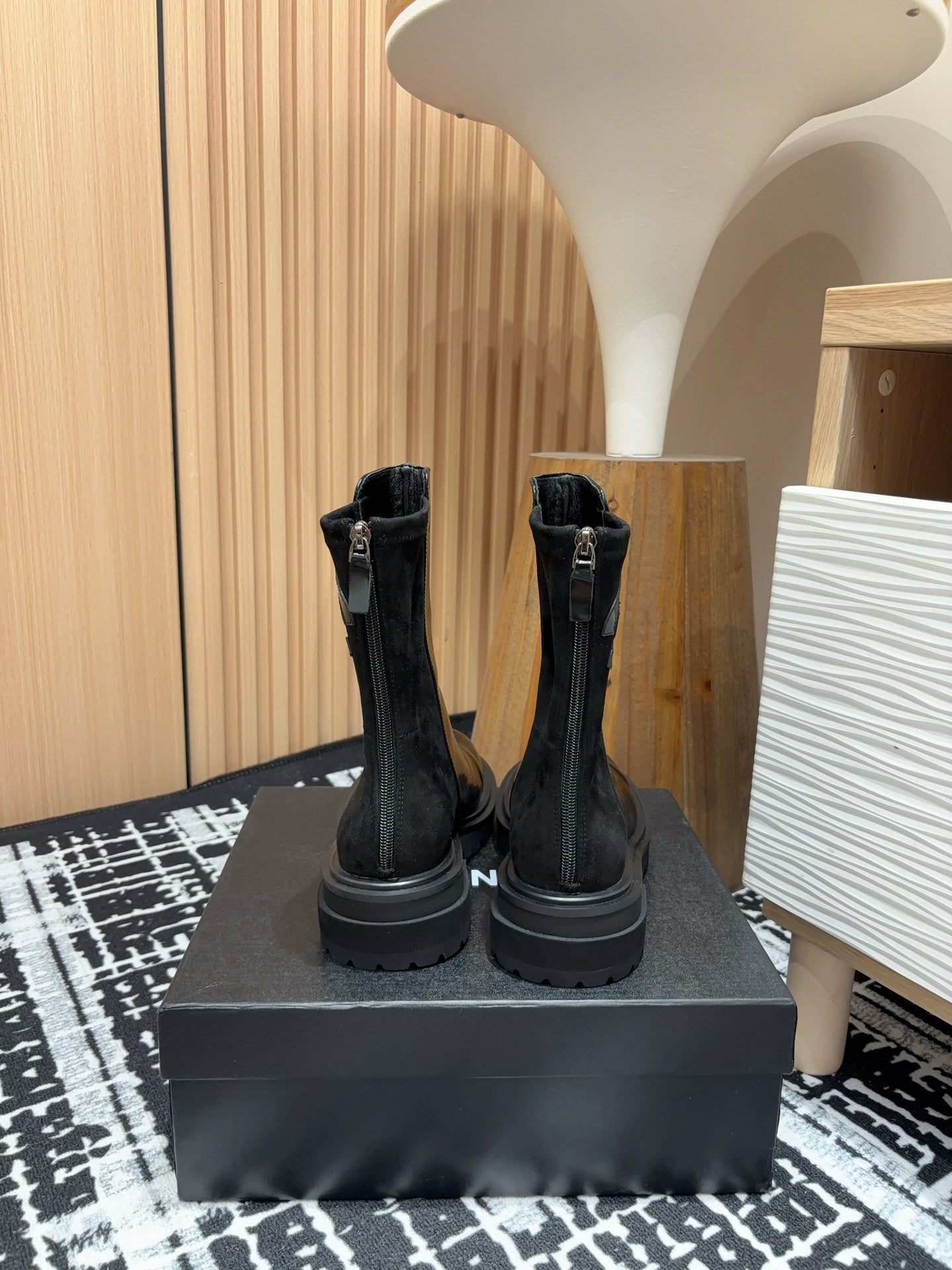 CC Short Boots 45mm Glossy Black Calfskin And Suede