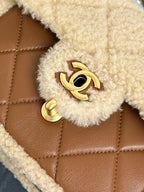 Flap Bag Mini 18cm Beige Brown Sherling Lambskin Gold Hardware