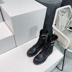 CD Major Ankle Boots Black White Calfskin And Fabric Canvas