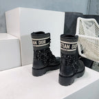 CD Major Ankle Boots Black White Calfskin And Fabric Canvas