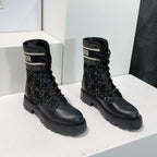 CD Major Ankle Boots Black White Calfskin And Fabric Canvas