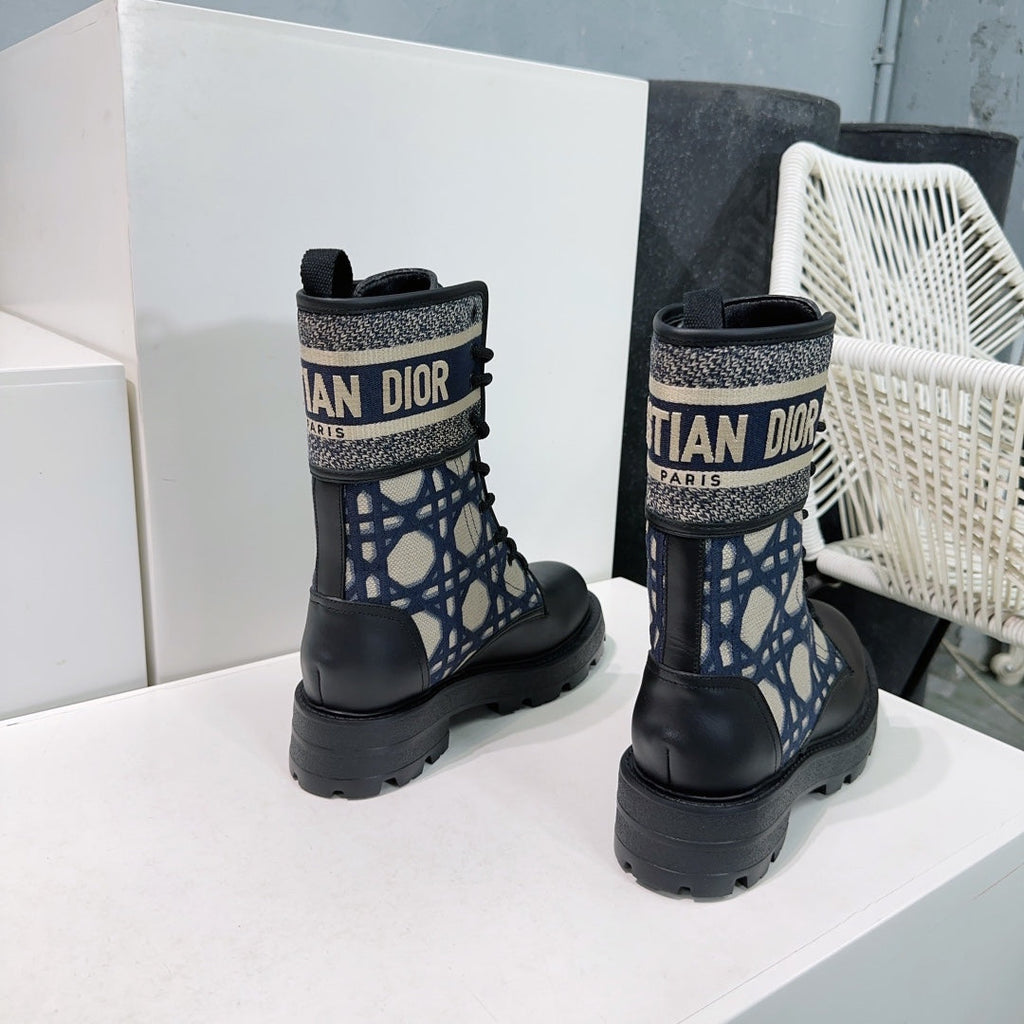 CD Major Ankle Boots Black Navy Blue Calfskin And Fabric Canvas