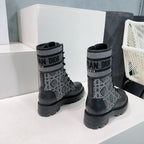 CD Major Ankle Boots Black Grey Calfskin And Fabric Canvas