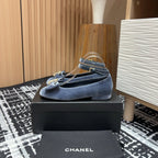 CC Mary Jane Light Blue Bow Tie Velvet And Lambskin